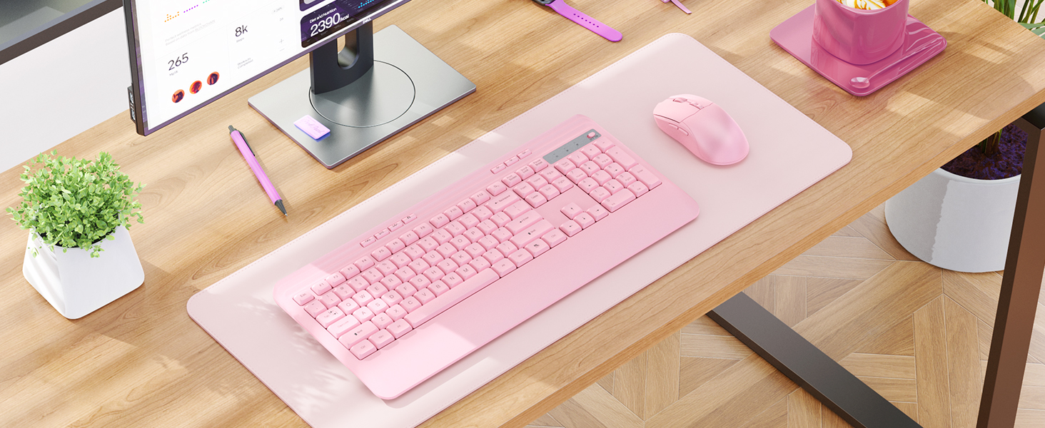 pink computer keyboard and mouse