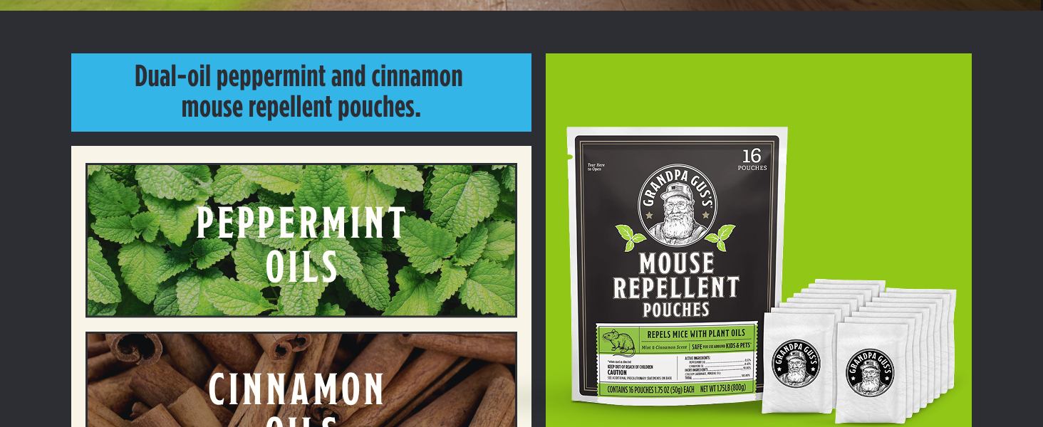 Dual-oil peppermint and cinnamon mouse repellent pouches