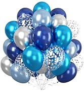Paready Blue Silver Balloons Set, 60Pcs Metallic Navy Blue Balloons, 12 Inch Confetti Silver Pear...