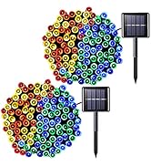 JMEXSUSS 2 Pack Solar String Light 100LED 32.8ft 8 Modes Solar Christmas Lights Waterproof for Ga...