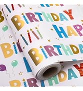 woric Birthday Wrapping Paper Roll with Gridlines 17 Inch x 33 Feet | Colorful Foil Happy Birthda...