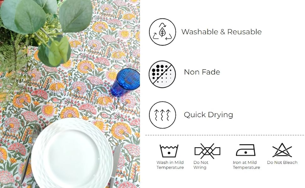 Pure Cotton Handblock Print Tablecloth
