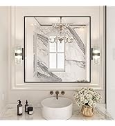 LOAAO 36"X36" Black Rectangle Bathroom Mirror Wall, Matte Black Aluminum Alloy Frame, Tempered Gl...