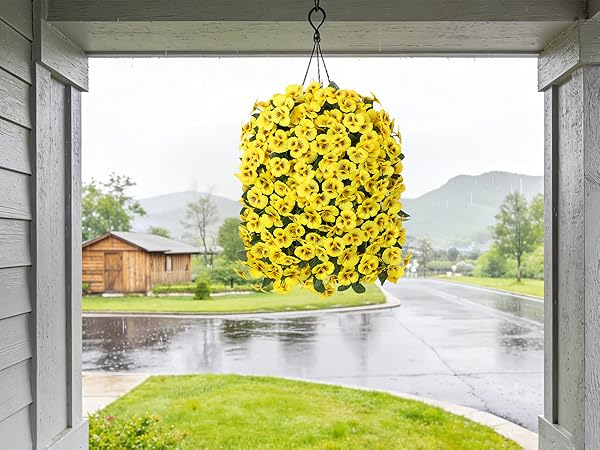 yellow faux flowers for outdoor planters