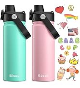 baab 18oz Kid Water Bottle, Insulated Water Bottle with Spout Lid & Stickers, 18/8 Stainless Stee...