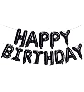 PIGETALE Black Happy Birthday Balloons Banner, 16 Inch Mylar Foil Letters Happy Birthday Sign Bun...