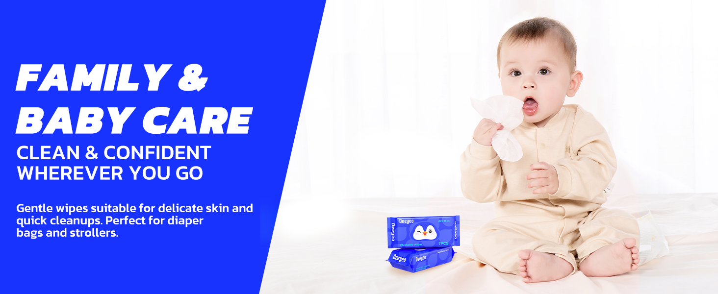FAMILY & BABY CARE, Gentle wipes suitable for delicate skin and quick cleanups.