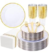 LIYH 350 Pcs White Plates for Wedding Reception Plastic Plates for Party 50 Guest 100 Disposable ...