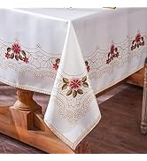 ARTABLE Floral Print Embroidery Tablecloth Cotton Lace Trim Vintage Classic Flower for Dinner Tab...
