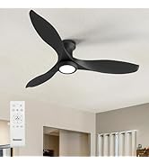 Ensenior 52 Inch Flush Mount Ceiling Fan with Light and Remote, Black Low Profile Ceiling Fans wi...
