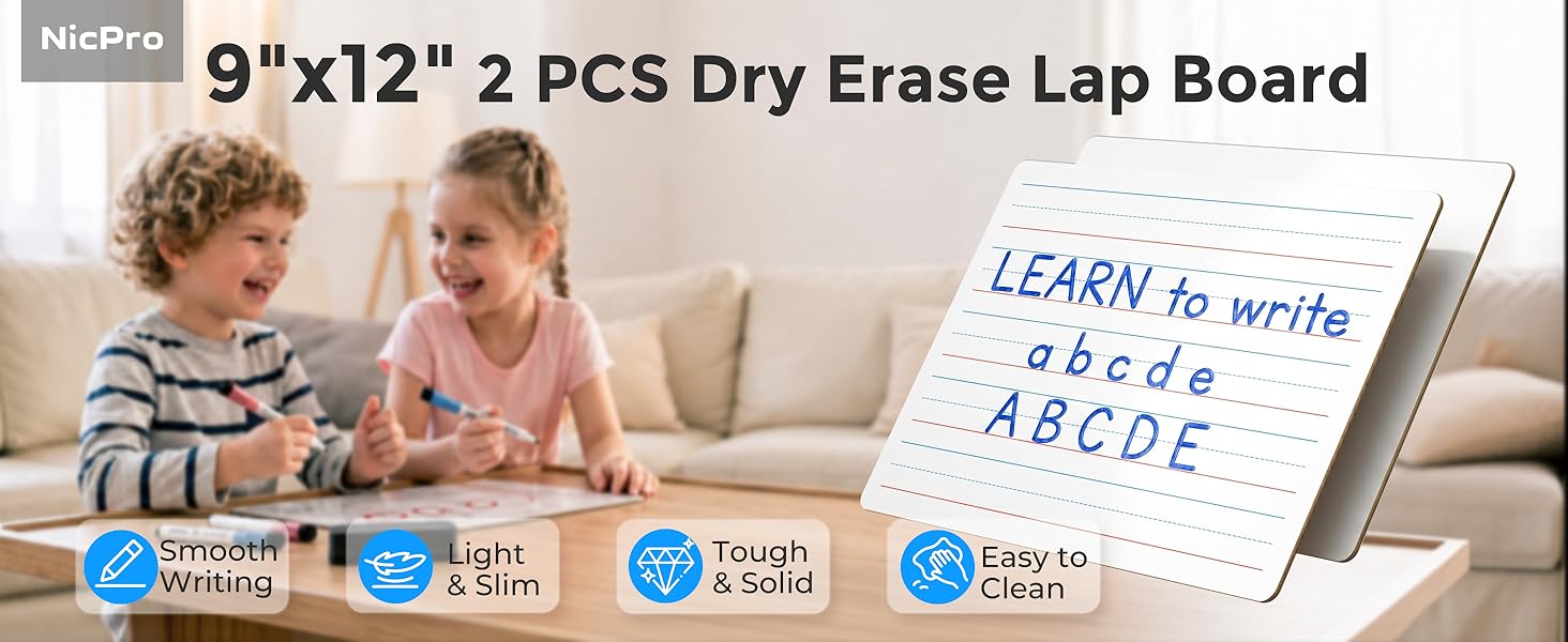 Dry Erase Lap Board 9 x 12 inches 2 Pack