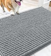 OLANLY Dog Door Mat for Muddy Paws 30x20, Ultra-Absorbent Chenille Mud Mat | Grey, Absorbs Moistu...