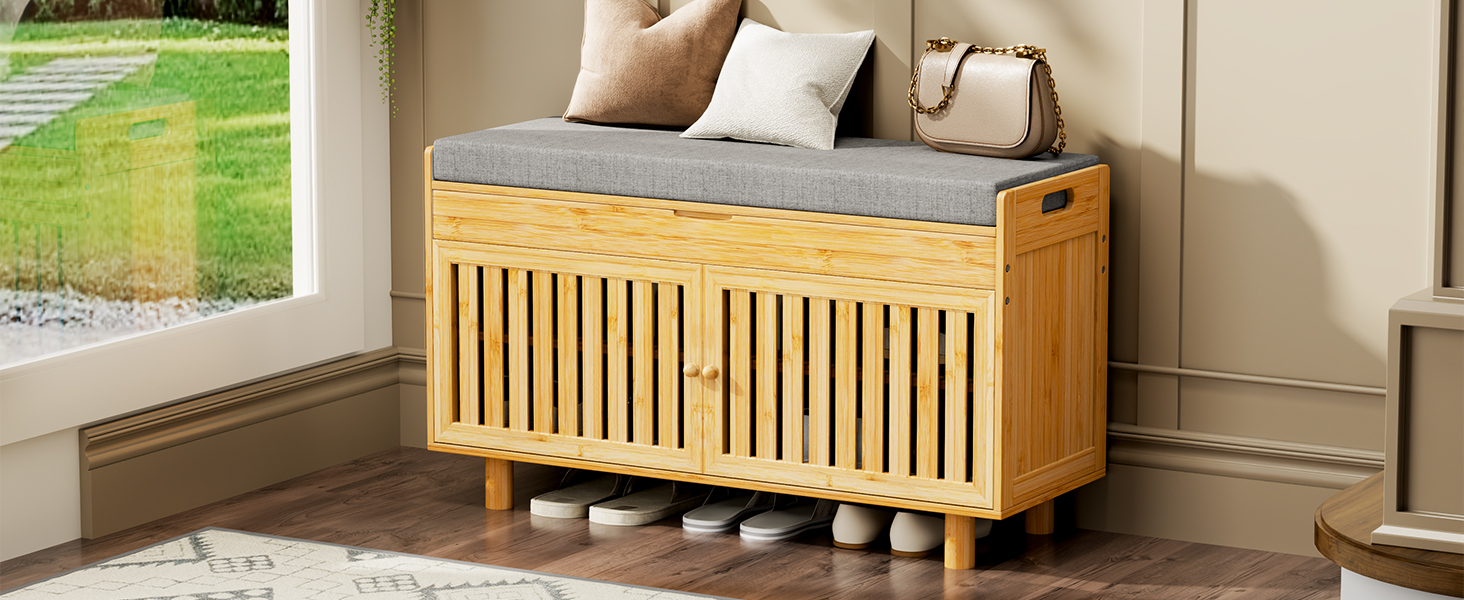 oakvivo Shoe Storage Bench, Bamboo Entryway Bench