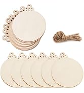 PartyTalk 30pcs Round Wooden Discs with Holes, 3" Unfinished Predrilled Natural Wood Slices for C...