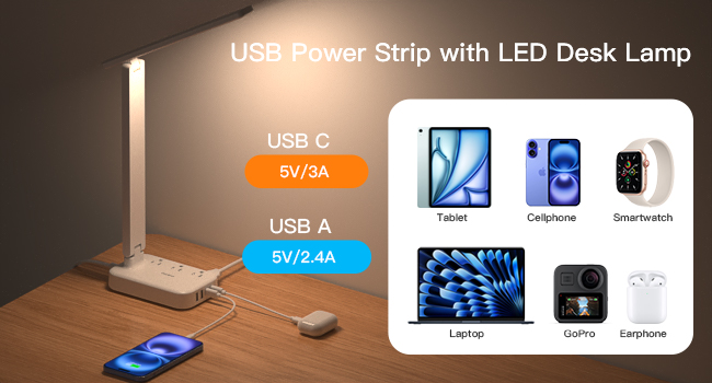 desktop power strip with 6 AC outlets