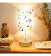 PARTPHONER Bedside Table Lamp for Bedroom with Dinosaur Pattern Printed Shade 3-Way Dimmable Smal...