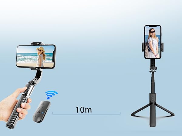 Selfie Stick Head Stabilizer, 360° Swivel Tripod with Wireless Remote, Portable Cell Phone Holder