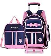 Rolling Trolley Bag Wheeled Backpack Bowknot for Girls Primary Schoolbag 3Pcs with Crossbody Bag ...
