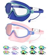 YLKJSWIM Kids Swim Goggles with Nose Cover for 3-15, 2 Pack Anti Fog/UV Swimming Goggles Mask for...
