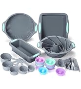 To encounter 45 Pieces Silicone Bakeware Set, Heat Resistant Baking Pans, Nonstick Baking Molds f...