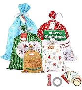 30 PCS Christmas Bags Assorted Size Goody Bags Party Gift Wrapping Bags with Hanging Tags Cards f...