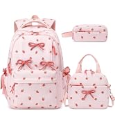 Similove Backpack for Girls Corduroy 3PCS Bow School Bookbag for Teen Girl with Lunch Box & Penci...