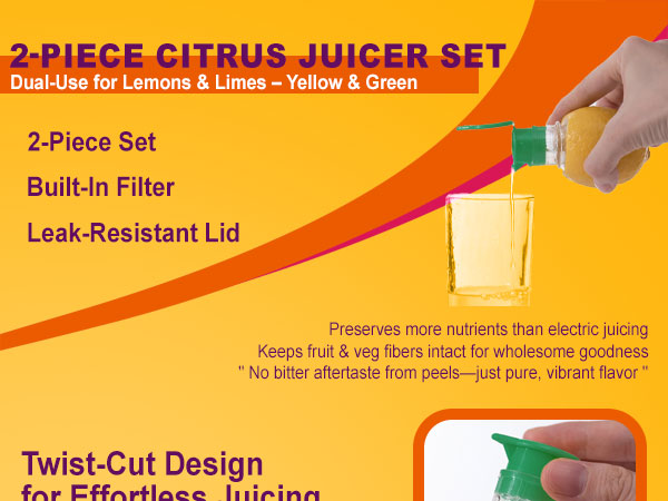2 Piece citrus juicer set, Dual_Use for Lemons & Limes - Yellow & Green