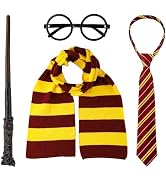 JENFALL Halloween Wizard Costume Accessories Set - Glasses Tie Wand and Scarf for Kids Boys Adult...