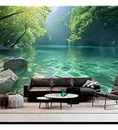 BSFHH Nature Tapestry Forest Tree Sea Cave Wall Hanging, Stream Through Rainforest Landscape Wall...