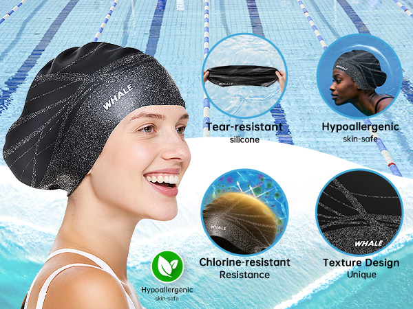 WHALE Swim Cap, unisex, comfortable to wear, chlorine-resistant, waterproof,