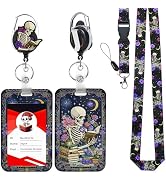 JroyJoy ID Badge Holder with Lanyard & Heavy-Duty Retractable Reel – Funny Unique Skeleton Skull ...