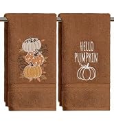 Artoid Mode 2 Pcs Caramel Leaves Pumpkin Fall Embroidered Hand Towels for Bathroom, 100% Cotton S...