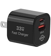 PDMAX 33W USB C Charger Block, Dual-Port Fast Charger for iPhone 16 Pro Max and Samsung S24, Black