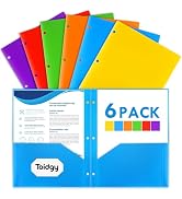 6 Pack 2 Pocket Folders with 3 Holes Punch, Plastic Folder for 3 Ring Binder, Heavy Duty Folders ...