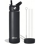 Insulated Stainless Steel Water Bottle with Straw, Ceramic-Lined, BPA-Free & Leak-Proof, 24 oz, B...
