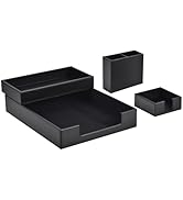 RHCSZ 4 Pack Leather Office Supplies/Desk Organizer for Letter Paper Tray,Sticky Note Holder,Pen ...