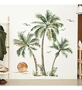 decalmile Large Boho Palm Tree Wall Decals Tropical Plant Sunset Beach Wall Stickers Living Room ...