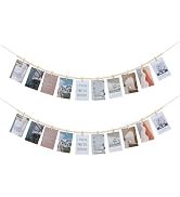 KLOGTSIND 2Pcs Hanging Photo Display with Clips, Boho Wooden Bead Garland Collage Picture Frame W...