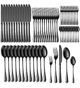 A · HOUSEWARE Black Silverware Set for 12 Stainless Steel Flatware 60 Piece Cutlery Spoon Fork Kn...