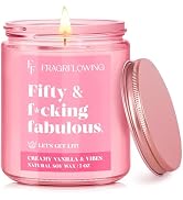 50th Birthday Candle Gifts for Women - Fifty & Fabulous! Creamy Vanilla & Natural Soy Wax Candle,...