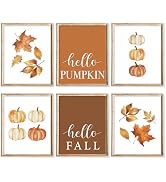 JarThenaAMCS 6Pcs Fall Thanksgiving Wall Art Prints, UNFRAMED 8 x 10 In | Watercolor Pumpkin Mapl...