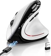 Uineer Vertical Ergonomic Mouse, 3-Mode Wireless Bluetooth 5.0/4.0 & 2.4G with USB-A Receiver, Re...