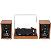 Electrohome Montrose Record Player Stereo System, 4" Bluetooth Powered Bookshelf Speakers, Belt-D...