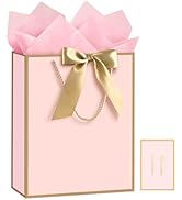 YoungTree Pink Gift Bags with Handles, 13" Medium Gift Bag with 2 Tissue Paper and 1 Card, Presen...