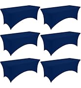 Moosfor Spandex Elastic Fitted 6FT Rectangle Tablecloth 6 Pack, Stretch Washable Reusable Table C...