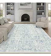 PureCozy Blue Area Rug 9x12 Machine Washable Large Vintage Living Room Distressed Non Slip Carpet...
