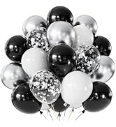 Haolongfa Black and Silver Balloons, 60 Pcs 12 In, Birthday Party Decor | Silver Black White & Co...
