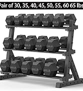 PAPABABE Hex Dumbbell Set with Rack, Rubber Encased Free Weight with Weight Storage Racks, Multip...