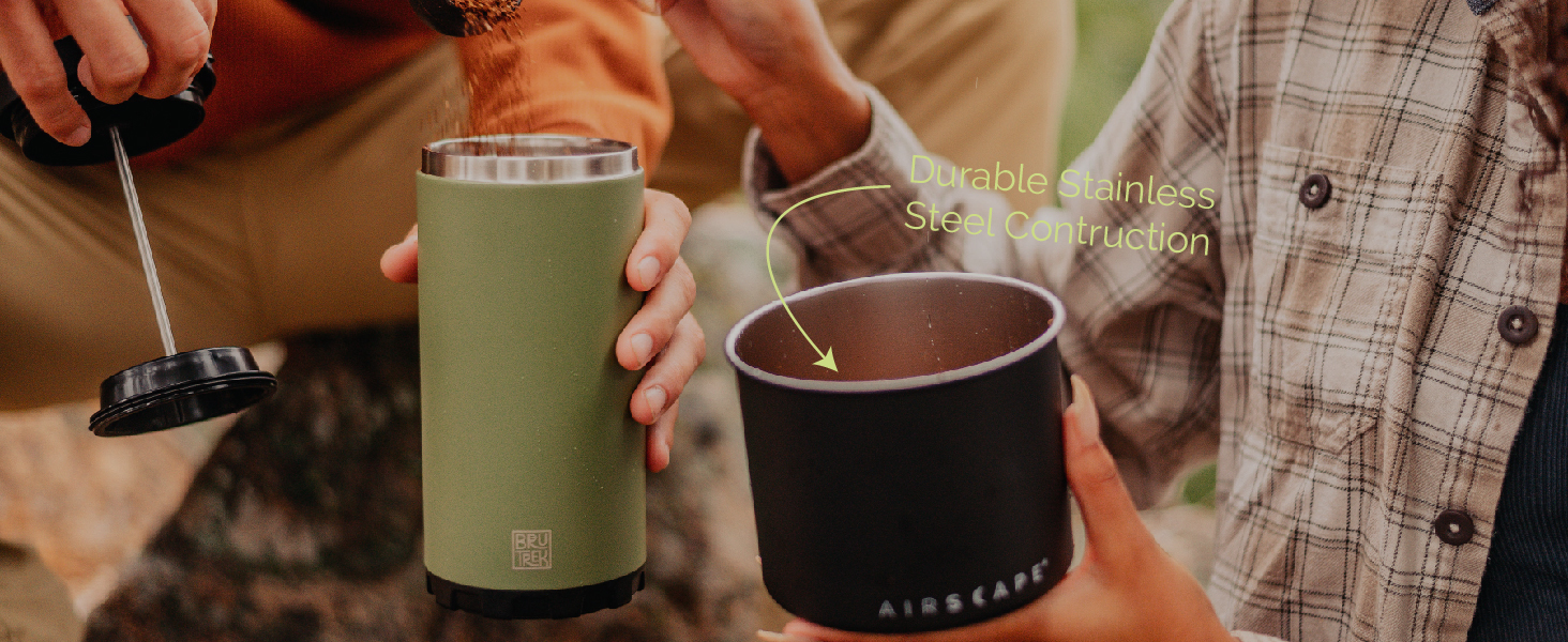 airscape canister and brutrek steel toe coffee brewing