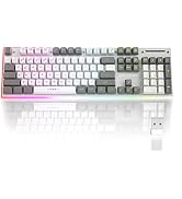 Wireless Gaming Keyboard, Rechargeable RGB LED Backlit Quiet Keyboard with Sidelight & Metal Pane...